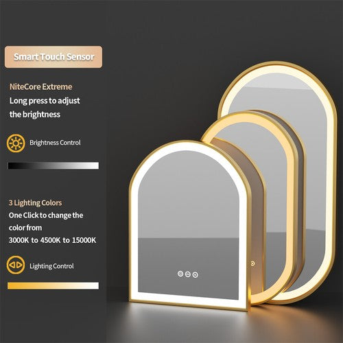 Large Arch LED Bathroom Mirror Anti-fog Thick Gold Aluminum Frame Makeup Mirror
