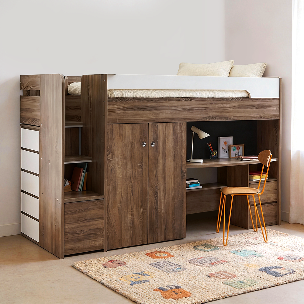 Eeeza Brown Loft Bed With Integrated Storage And Desk – Eeeza Home AU, image size:1000x999