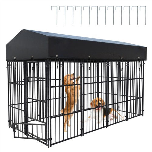 Upgraded Thicken Pet Dog Kennel Heavy Duty Metal Dog Cage House w/ Feeding Door