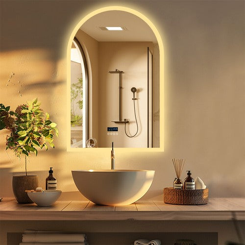 Arched LED Backlit Bathroom Mirror Music Bluetooth Speaker Vanity Mirror 3 Color