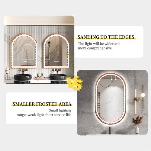 Large Arch LED Bathroom Mirror Anti-fog Thick Gold Aluminum Frame Makeup Mirror