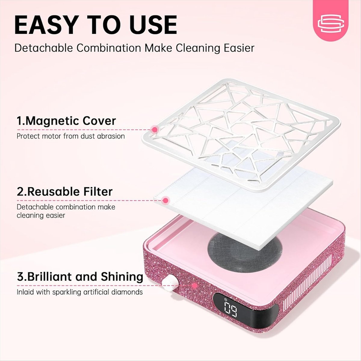 Professional Brushless Nail Dust Collector: 48W Efficient Suction Nail Tech, Collector Extractor Nail Vacuum Multicolor