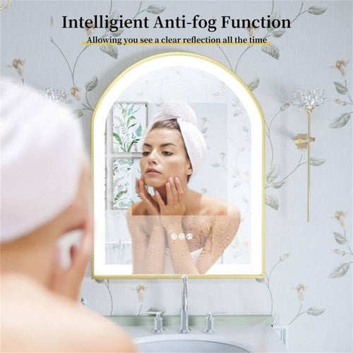 Large Arch LED Bathroom Mirror Anti-fog Thick Gold Aluminum Frame Makeup Mirror