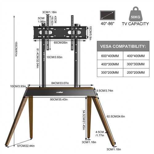 40-86" TV Floor Stand Strong Solid Wood Shelf TV Mount Stand Loads up to 110lbs