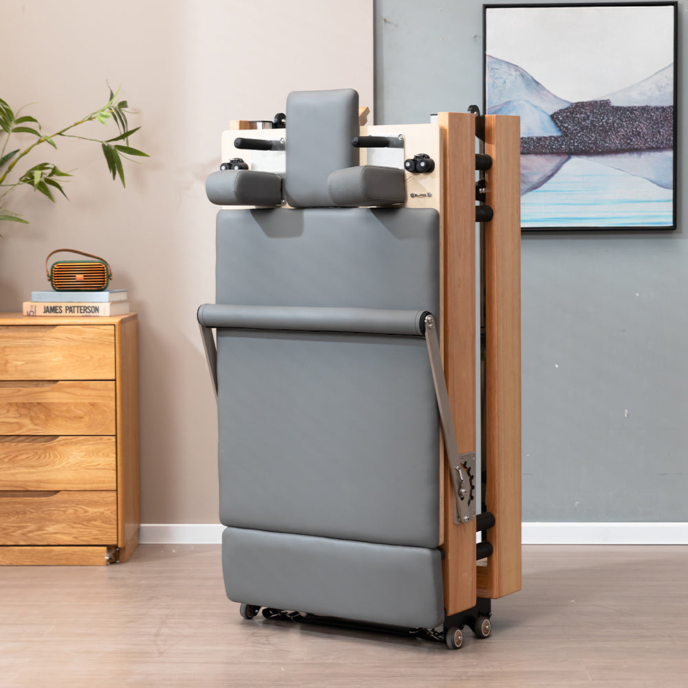 Eeeza Foldable Pilates Reformer for Home Studio, Oak Wood, 6 Springs