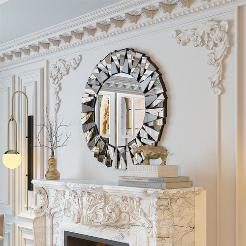80CM Large Decorative Mirror Unique 3D Starburst Wall Mirror with Beveled Edge