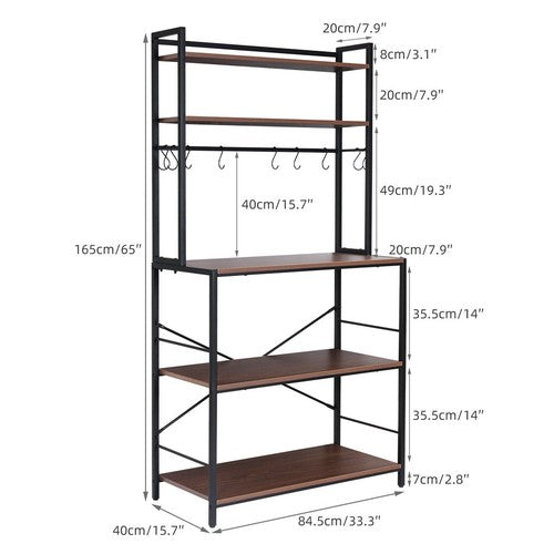 5Tier Kitchen Baker's Rack Utility Storage Shelf Microwave Oven Stand w/ 10Hooks
