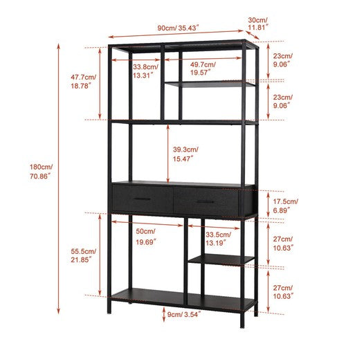 Tall Bookshelf Industrial Display Standing Shelf Units File Cabinet with Drawers