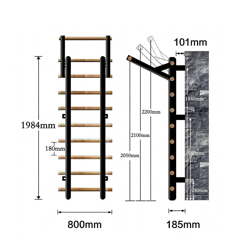 Eeeza Beechwood Single/Double Horizontal Bars With Wall Bars