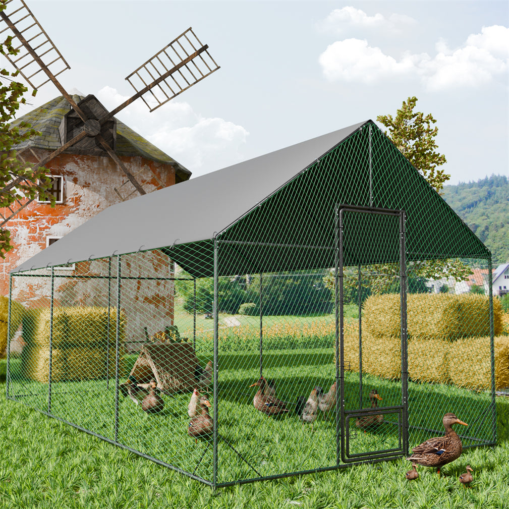 Sturdy Chicken Coop Walk-in Chicken Run Coop Metal Frame 2.7M Height