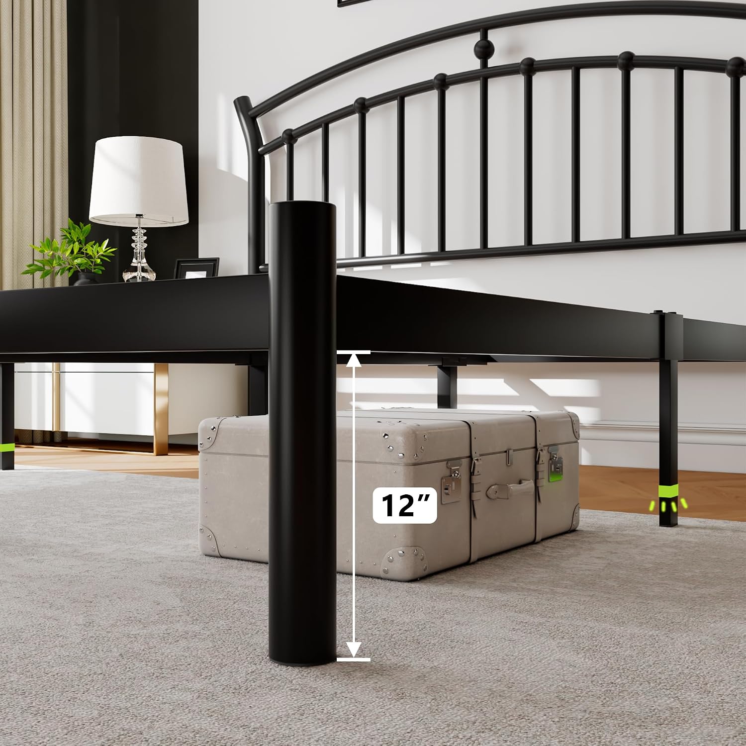 Eeeza Metal Bed Frame with Headboard, Queen Size, Black