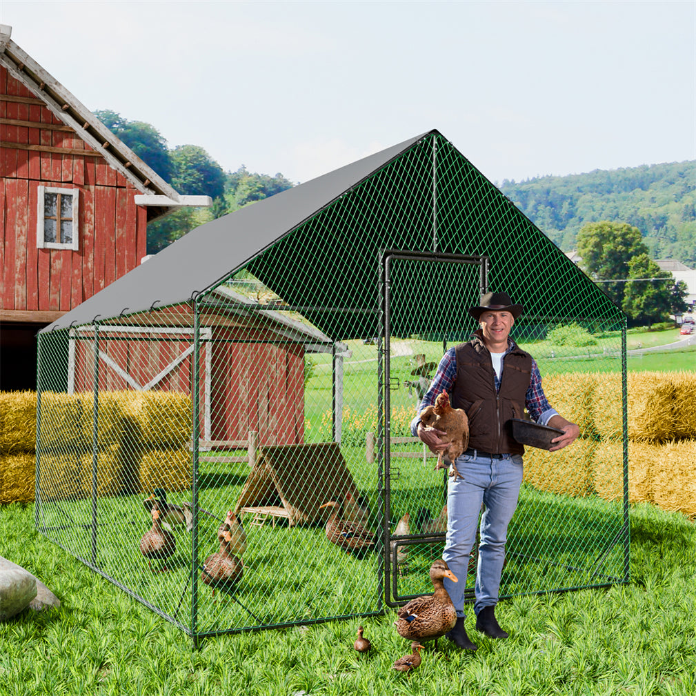 Sturdy Chicken Coop Walk-in Chicken Run Coop Metal Frame 2.7M Height