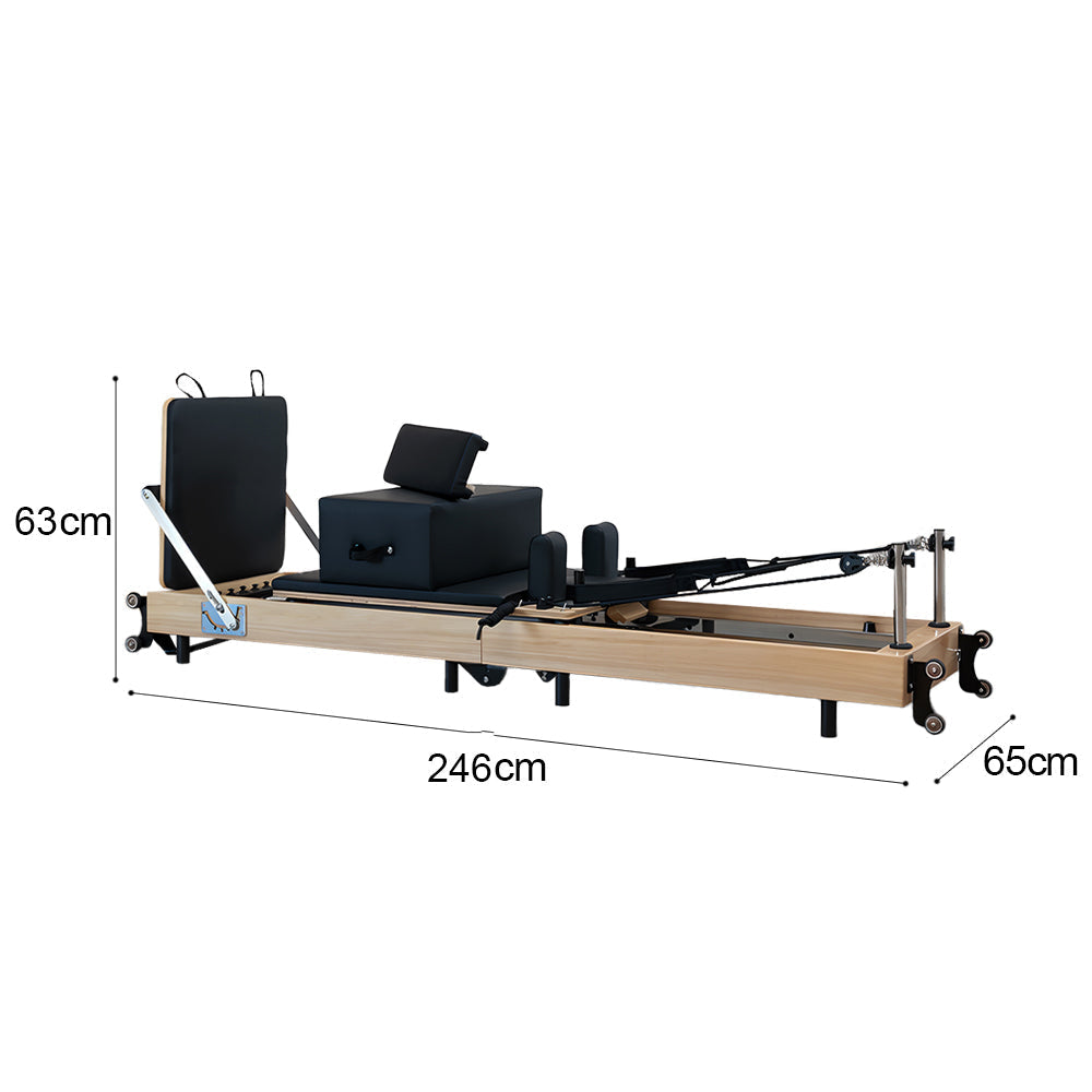 Eeeza Foldable Pilates Reformer for Home Studio, Oak Wood, 6 Springs