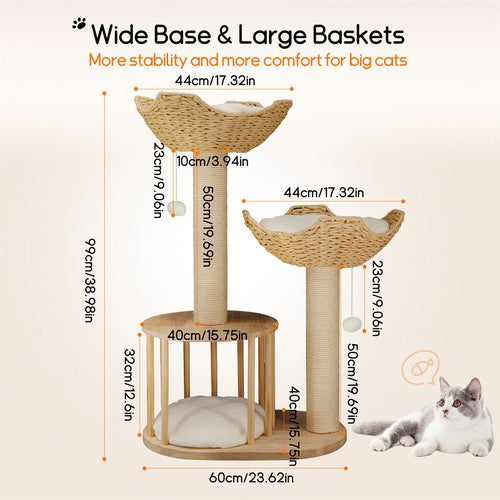 3-Tier Cat Tree Activity Tower Condo Furniture with Cozy Plush Cushion