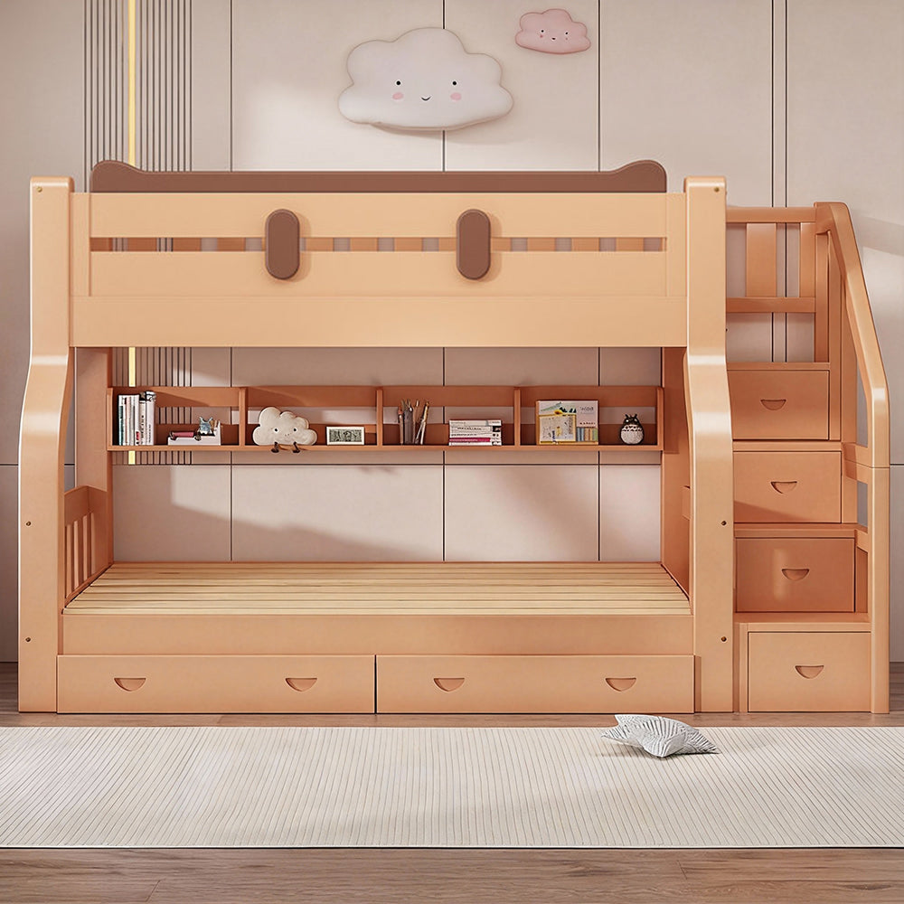 Eeeza Pine Wood Frame Bunk Bed Safety Rails Big Storage