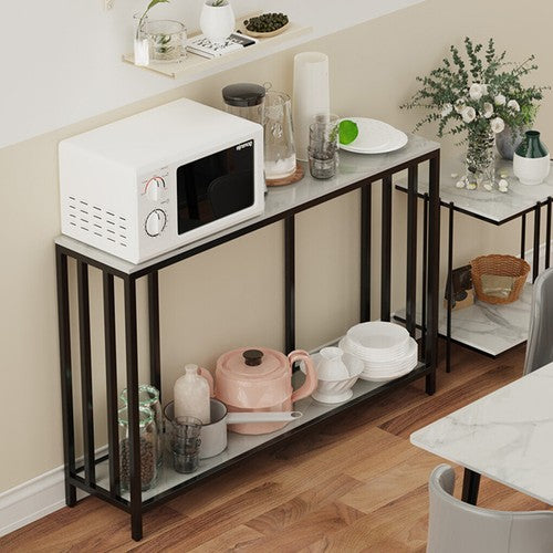 2-Tier White Marble Entryway Console Table Extra Long Foyer Couch Table