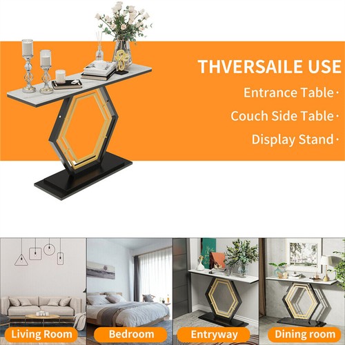 Solid Marble Console Table Entryway Table Hexagon Metal Frame Sofa Behind Table