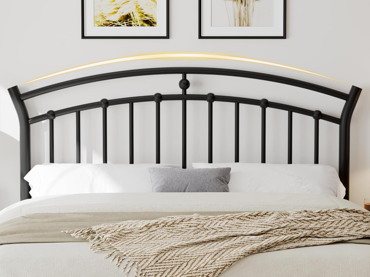 Eeeza Metal Bed Frame with Headboard, Queen Size, Black