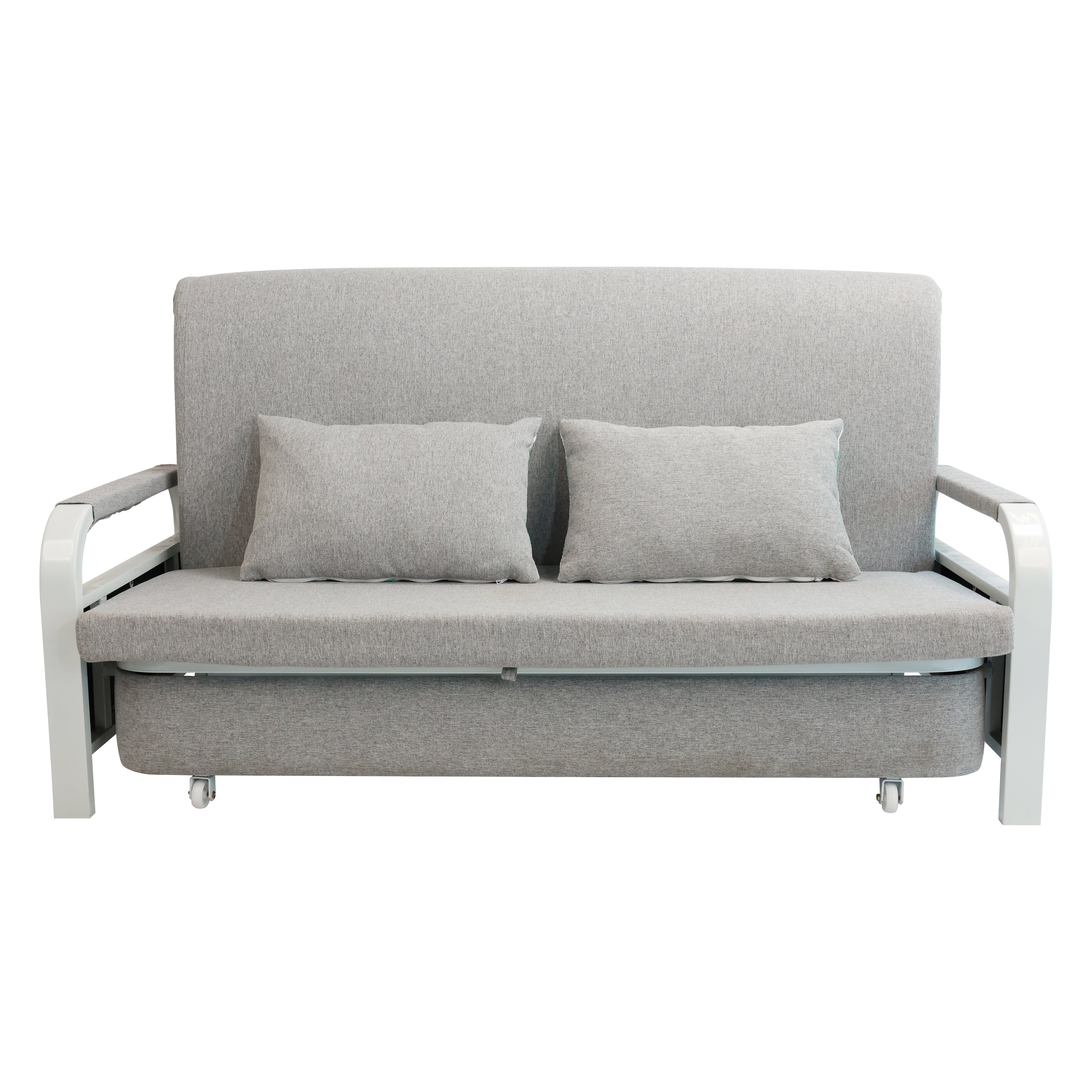 Eeeza Convertible Sofa Bed with Pillows, Side Pockects and Storage Compartment, Carbon Steel and Linen Cotton