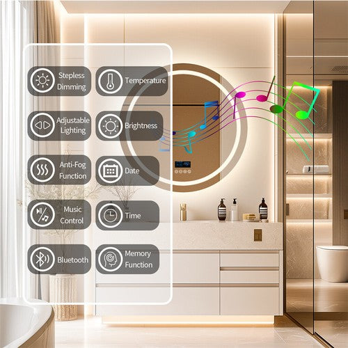 Dual Lights Bluetooth LED Bathroom Mirror Anti-fog Makeup Mirror Shatter-proof