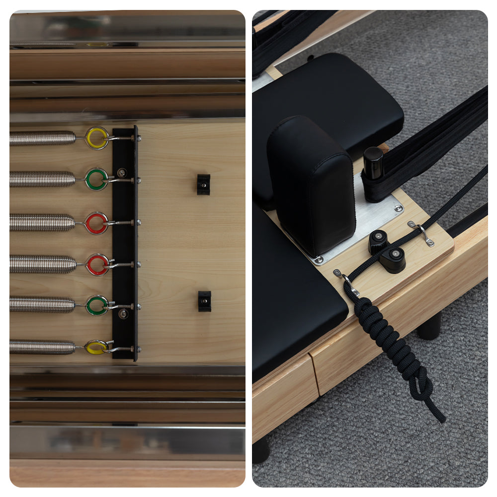 Eeeza Foldable Pilates Reformer for Home Studio, Oak Wood, 6 Springs