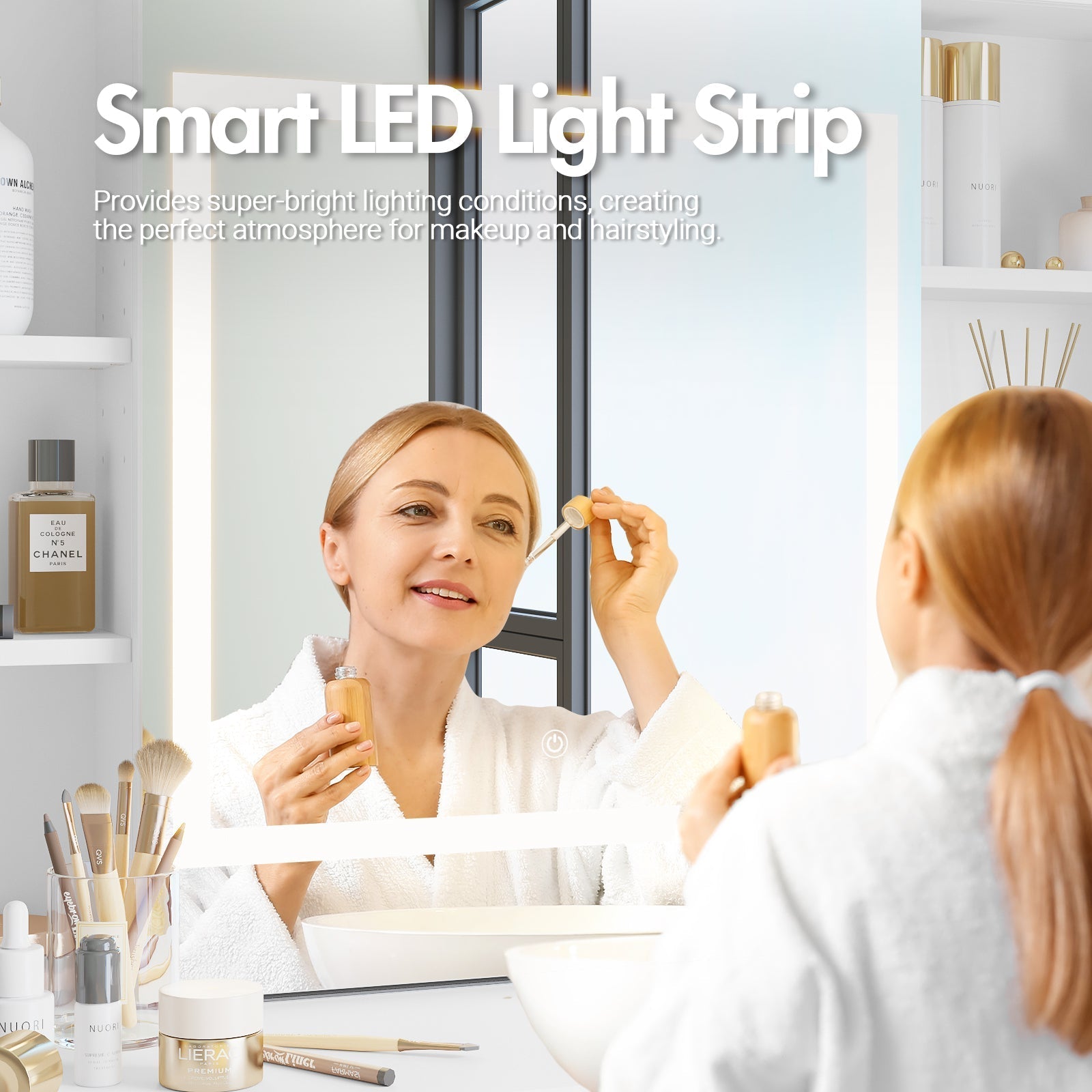 Advwin Dressing Table Stool Set LED Slide Mirror