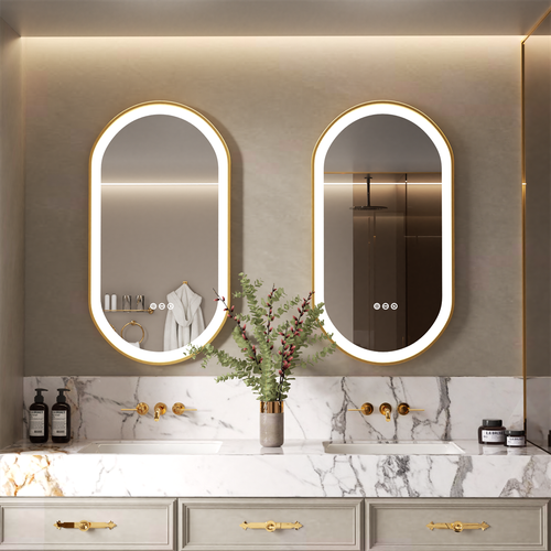 Gold Frame Oval LED Bathroom Mirror Anti-Fog Smart Vanity Mirror