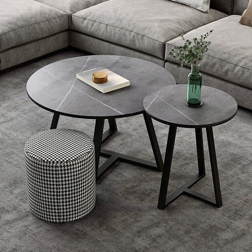 2PCS Nordic Nesting Coffee Table Marble Side End Tables Round Plate Home Office