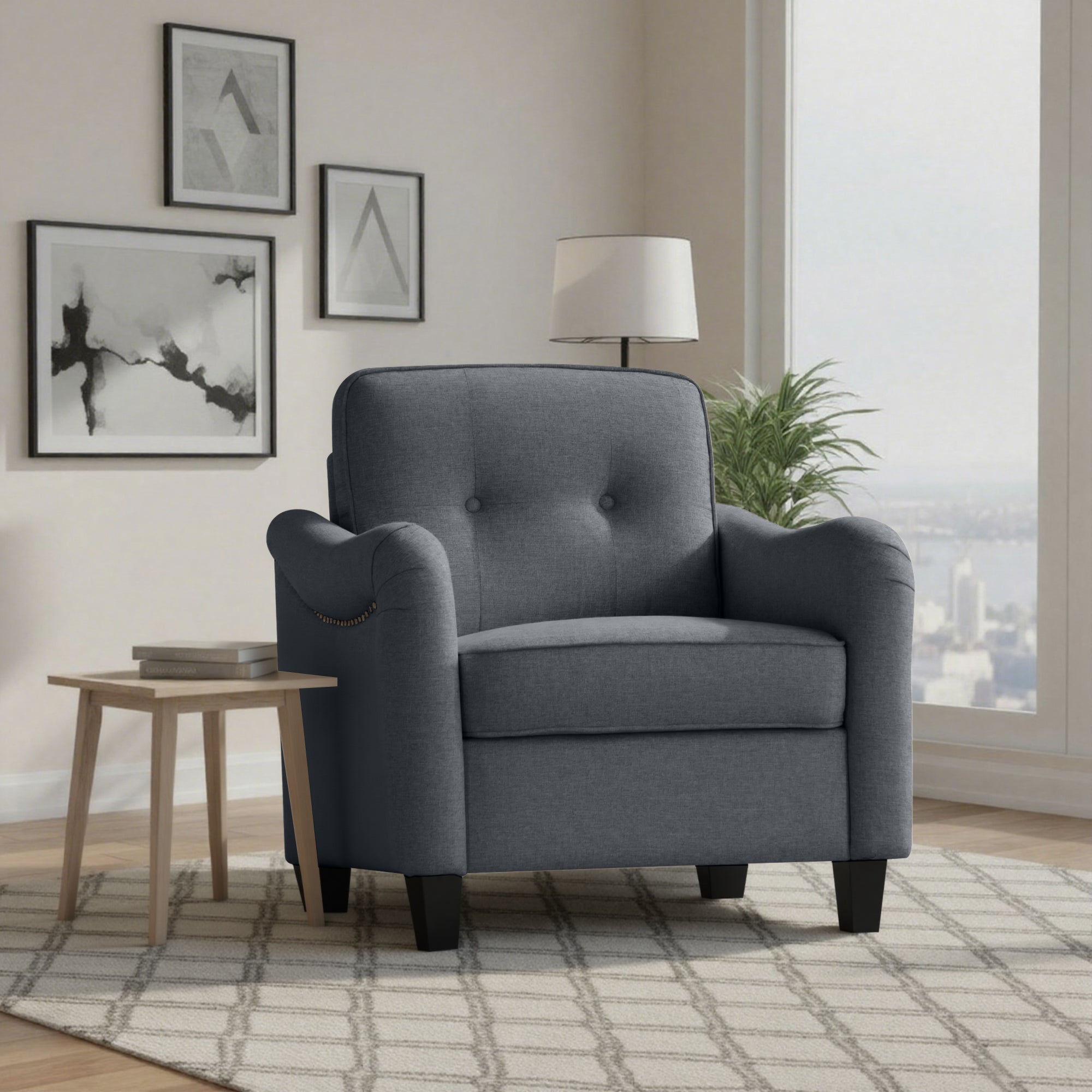 Modern 3-Piece Sofa Set with 3-Seater, Loveseat and Armchair, Polyeste