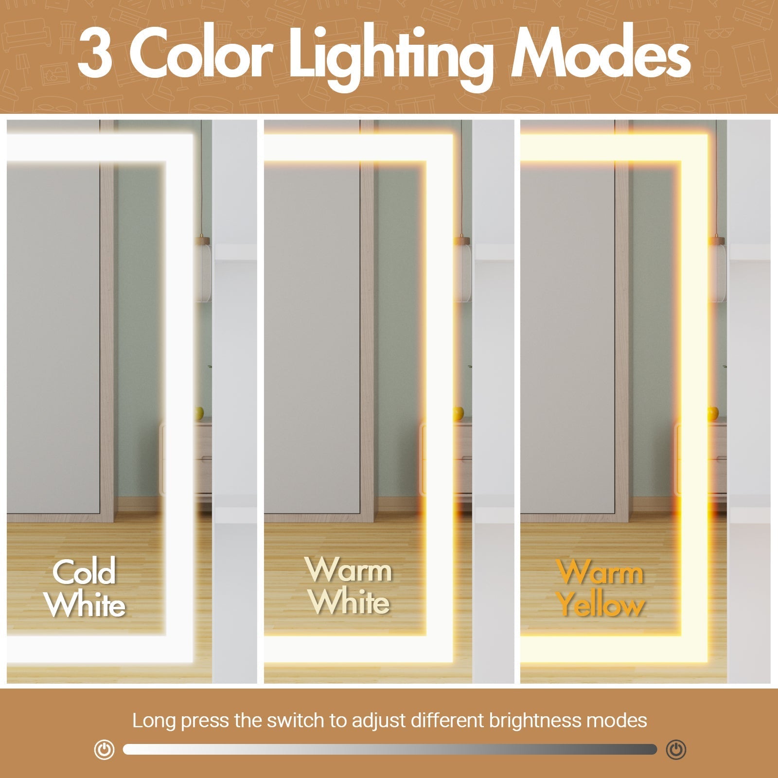 Advwin Dressing Table Stool Set LED Slide Mirror
