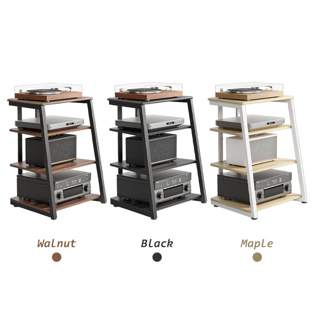 FITUEYES HiFi Audio Rack – Modern Vintage Media Stand with Adjustable 4-Tier Shelves