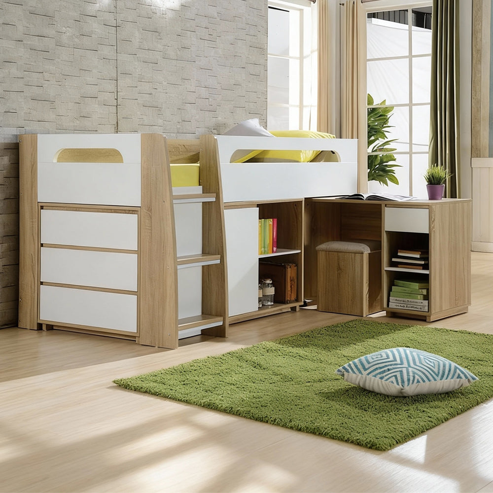 Eeeza Simple and Natural Bed Frame with Bookshelf, Versatile Style