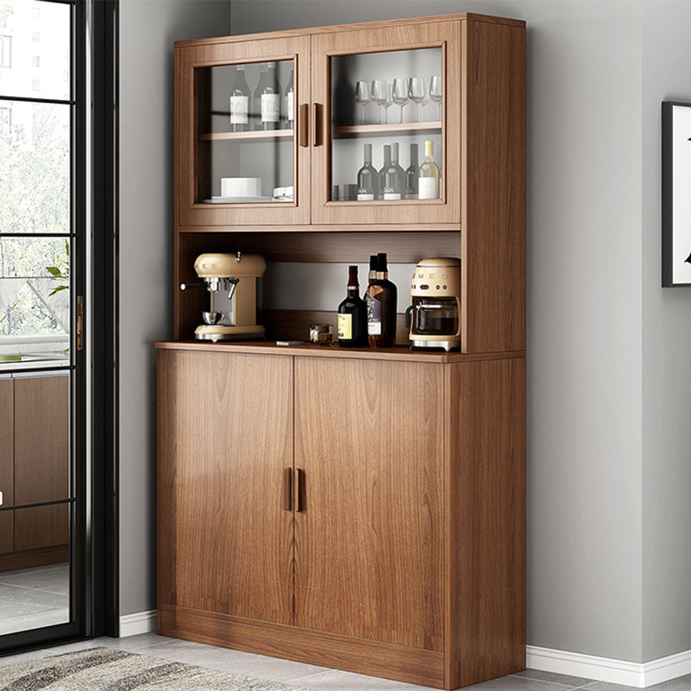 Eeeza MDF Kitchen Buffet Hutch Cabinet – 80×32×182cm, Tall Narrow Storage with Glass Doors