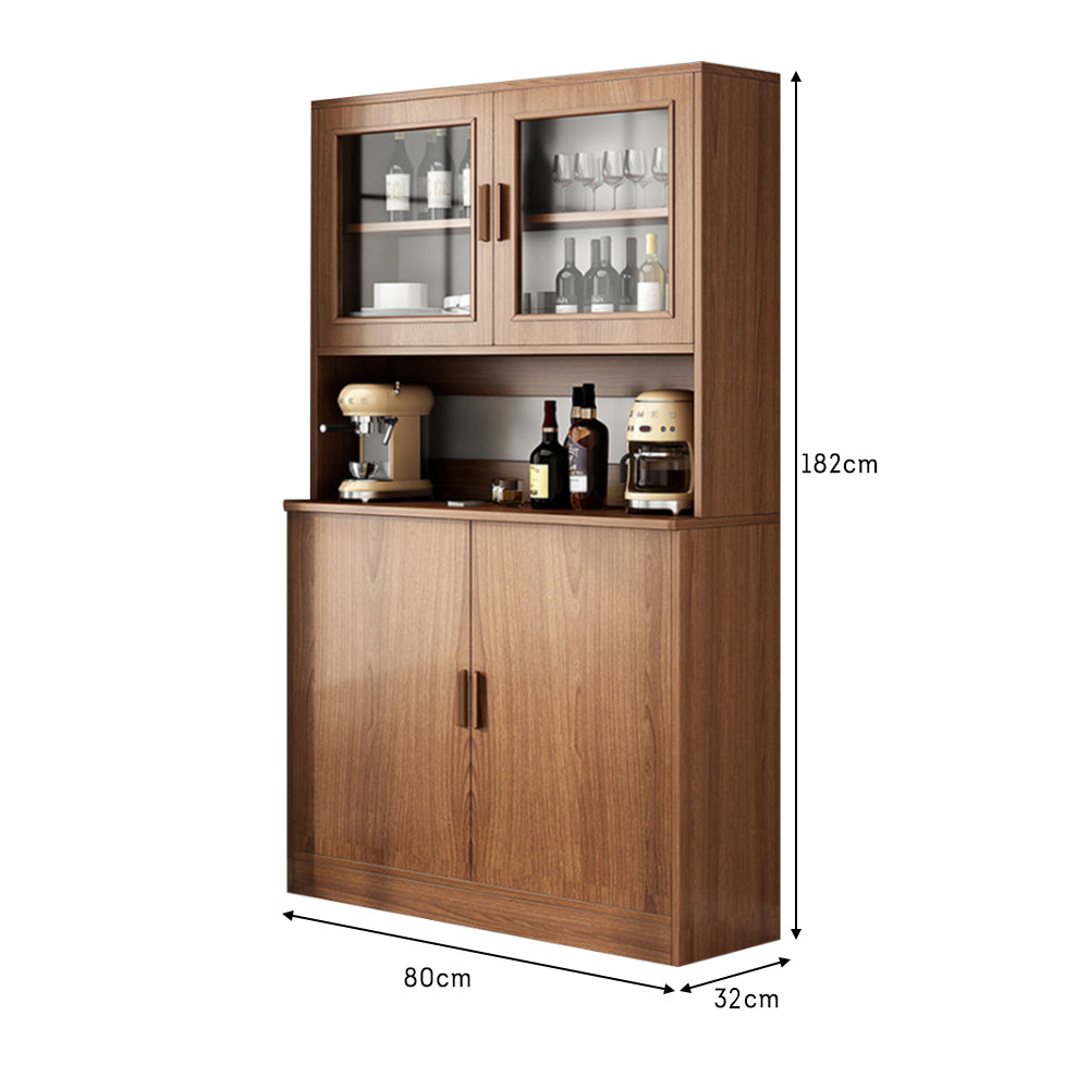 Eeeza MDF Kitchen Buffet Hutch Cabinet – 80×32×182cm, Tall Narrow Storage with Acrylic Doors