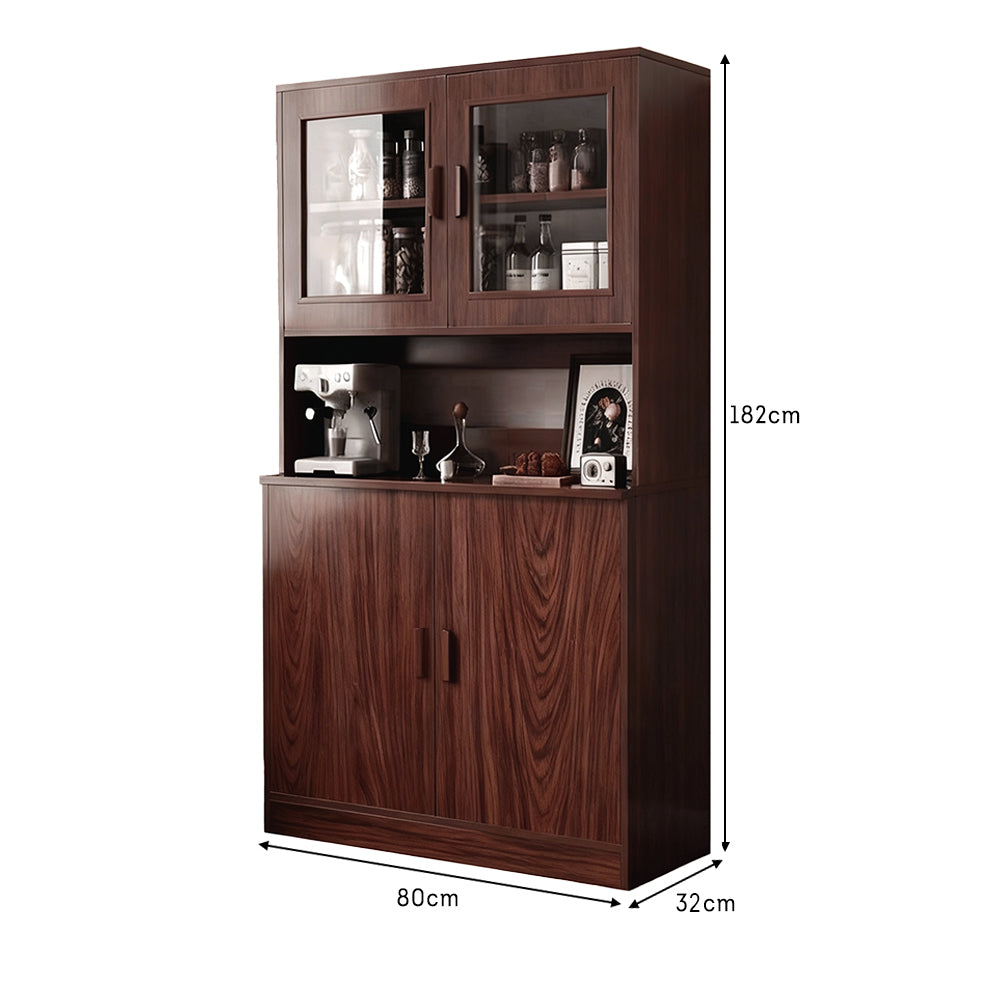 Eeeza MDF Kitchen Buffet Hutch Cabinet – 80×32×182cm, Tall Narrow Storage with Acrylic Doors