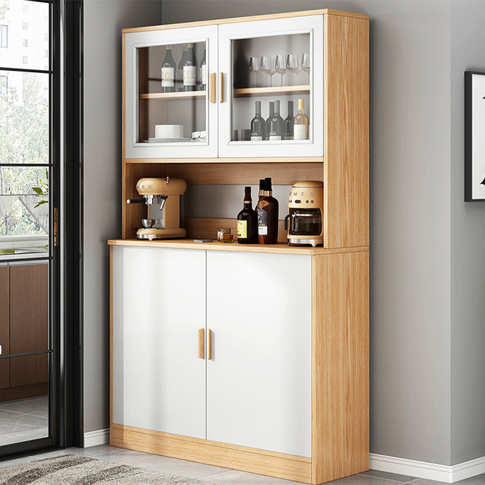 Eeeza MDF Kitchen Buffet Hutch Cabinet – 80×32×182cm, Tall Narrow Storage with Acrylic Doors