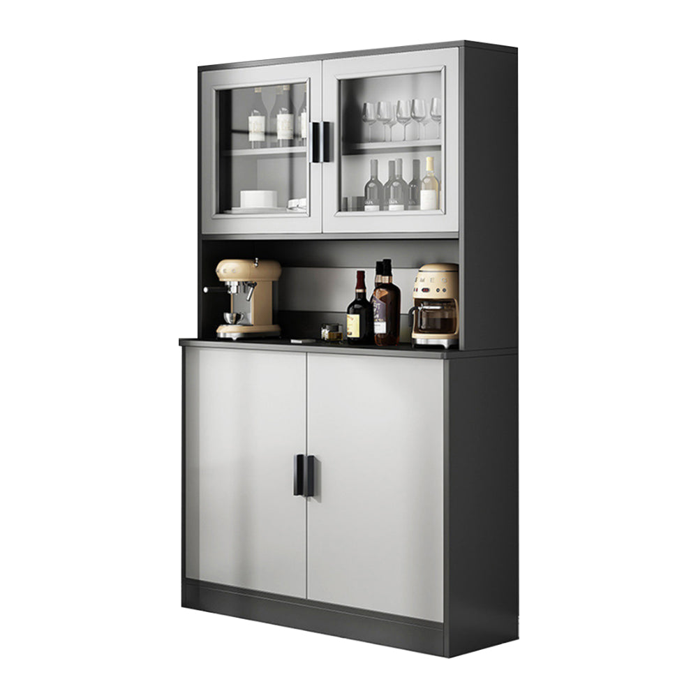 Eeeza MDF Kitchen Buffet Hutch Cabinet – 80×32×182cm, Tall Narrow Storage with Glass Doors