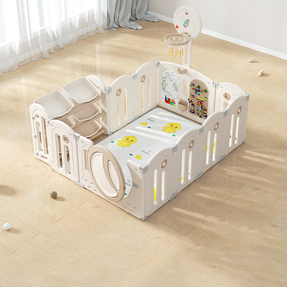 Eeeza Foldable Children's Playpen With Storage Rack