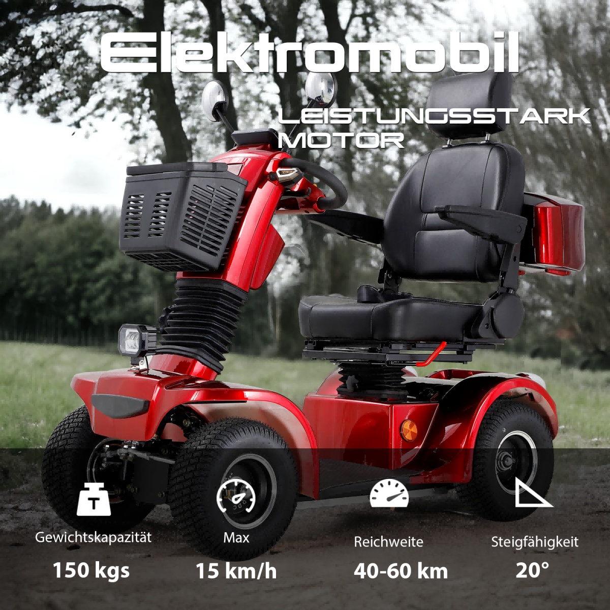 Eeeza Deluxe Mobility Scooter – 500W 48V Comfort Cruiser with Suspension Seat & Optional Canopy