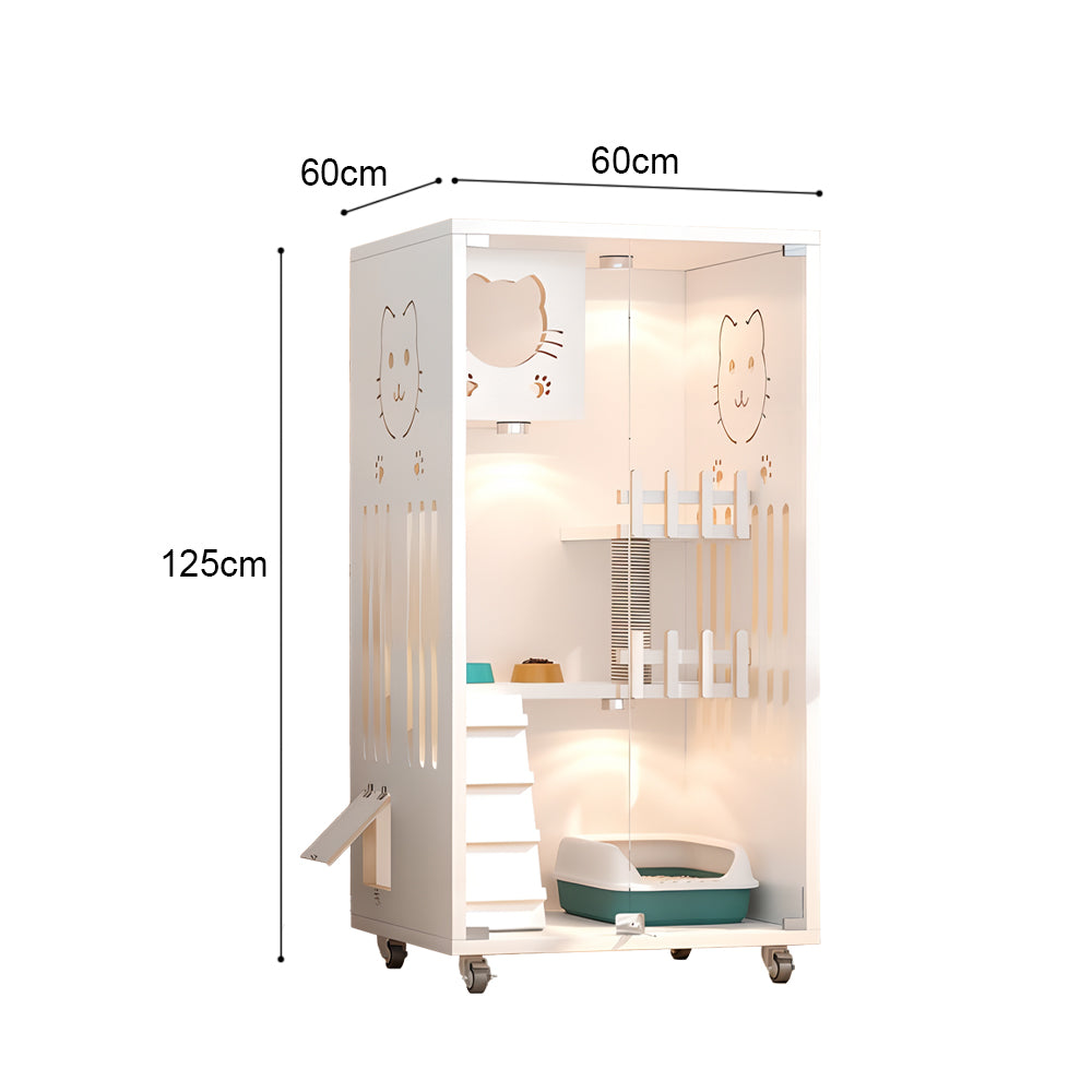 Eeeza Luxury Cat Villa – Multi-Layer Cabinet with Glass Doors and LED Light