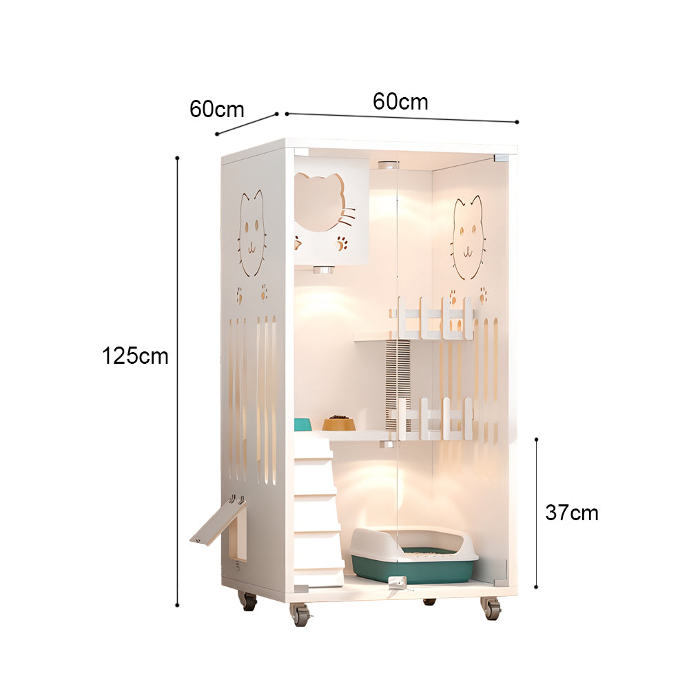 Eeeza Luxury Cat Villa – Multi-Layer Cabinet with Glass Doors and LED Light