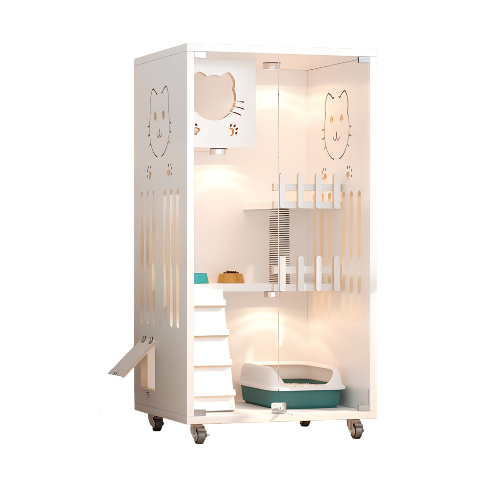 Eeeza Luxury Cat Villa – Multi-Layer Cabinet with Glass Doors and LED Light