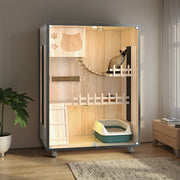 Eeeza Luxury Cat Villa – Multi-Layer Cabinet with Glass Doors and LED Light