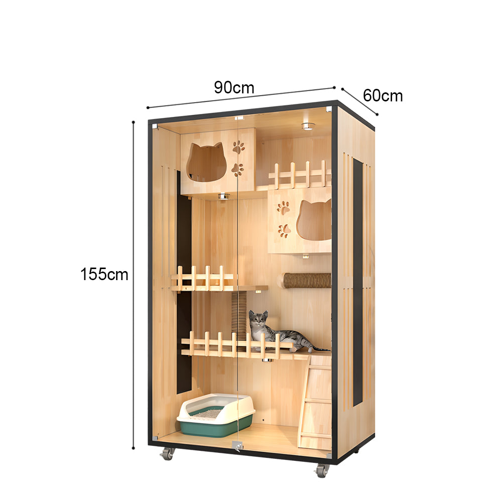 Eeeza Luxury Cat Villa – Multi-Layer Cabinet with Glass Doors and LED Light