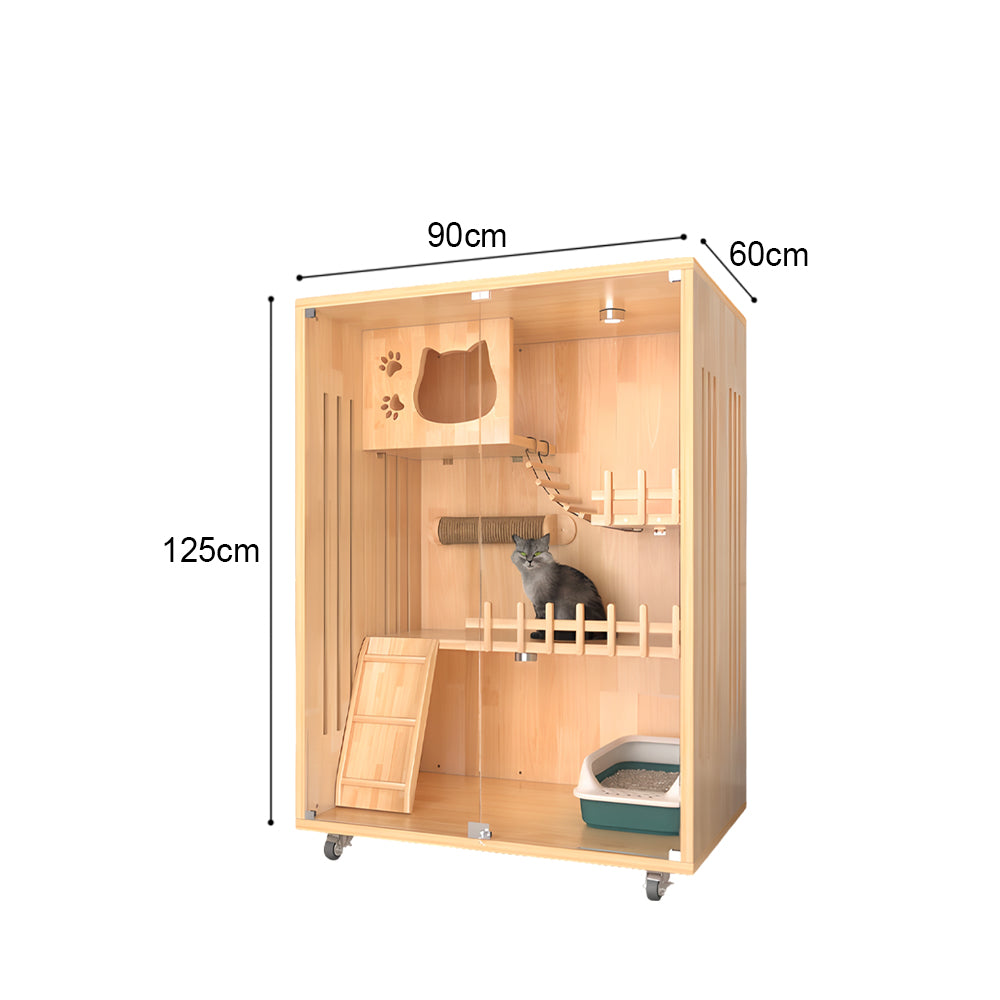 Eeeza Luxury Cat Villa – Multi-Layer Cabinet with Glass Doors and LED Light