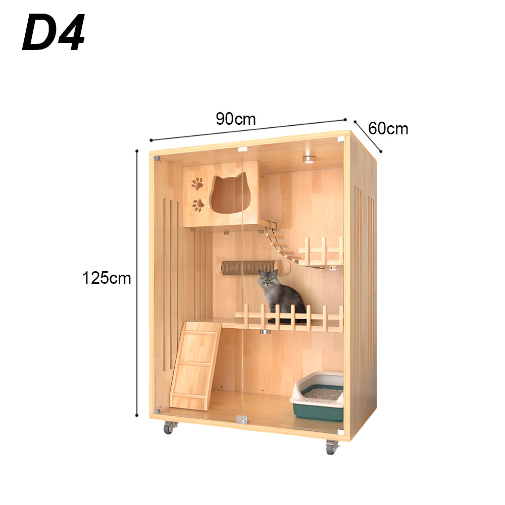 Eeeza Luxury Cat Villa – Multi-Layer Cabinet with Glass Doors and LED Light