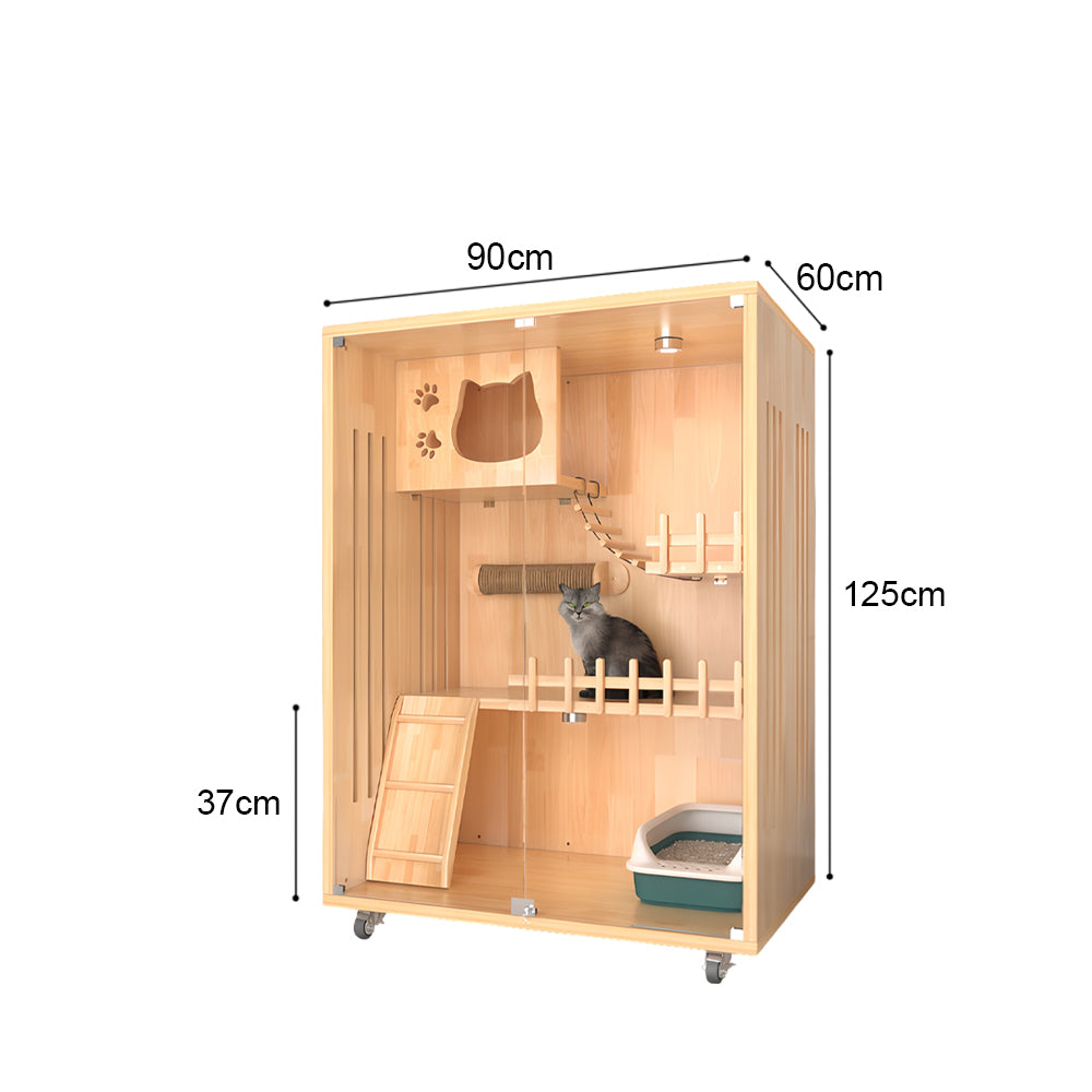 Eeeza Luxury Cat Villa – Multi-Layer Cabinet with Glass Doors and LED Light