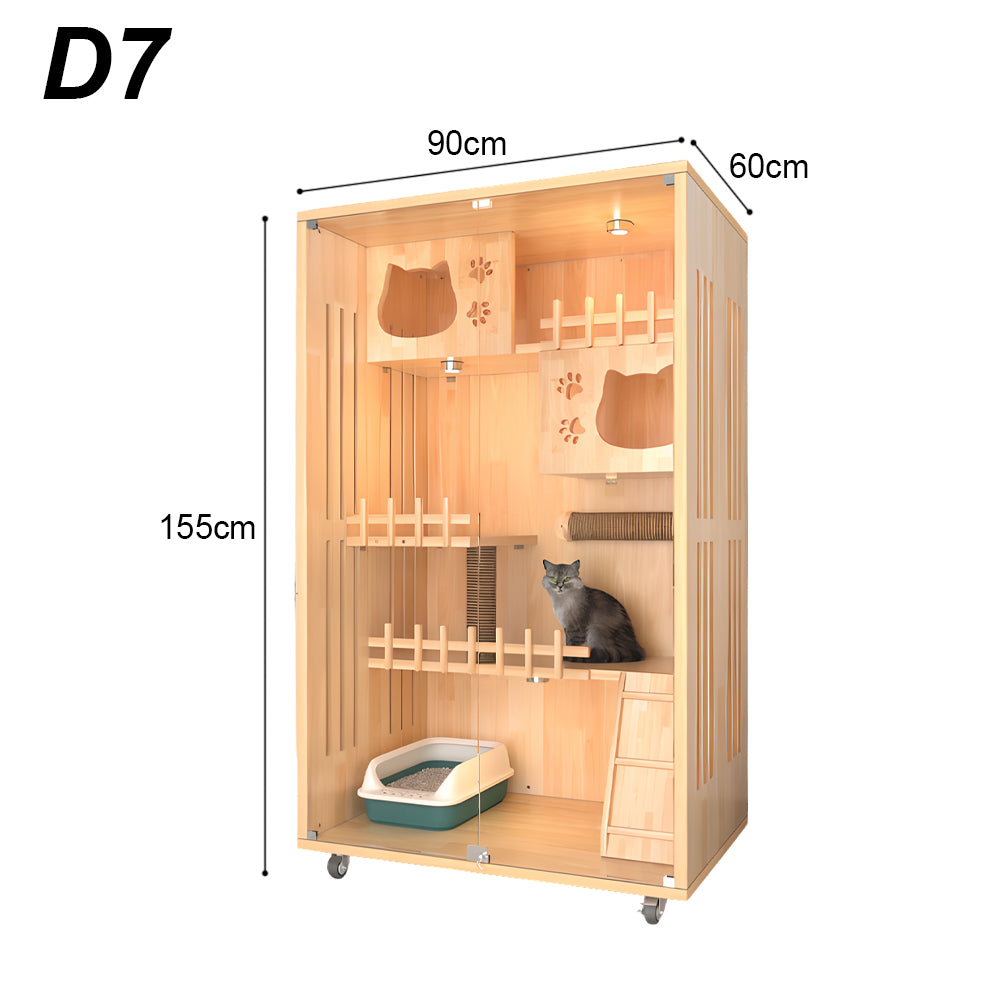 Eeeza Luxury Cat Villa – Multi-Layer Cabinet with Glass Doors and LED Light