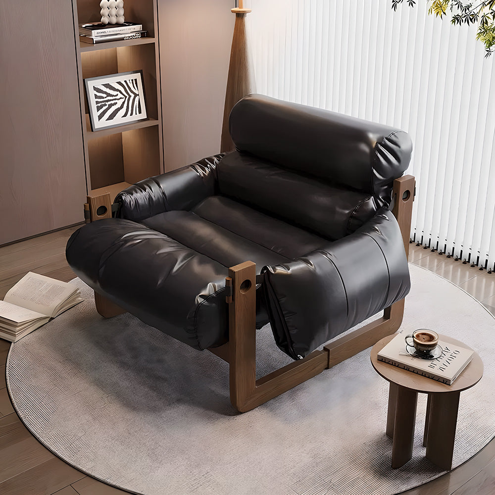 Eeeza Aniline Leather Armchair – Ergonomic Retro Comfort with Solid Wood Frame