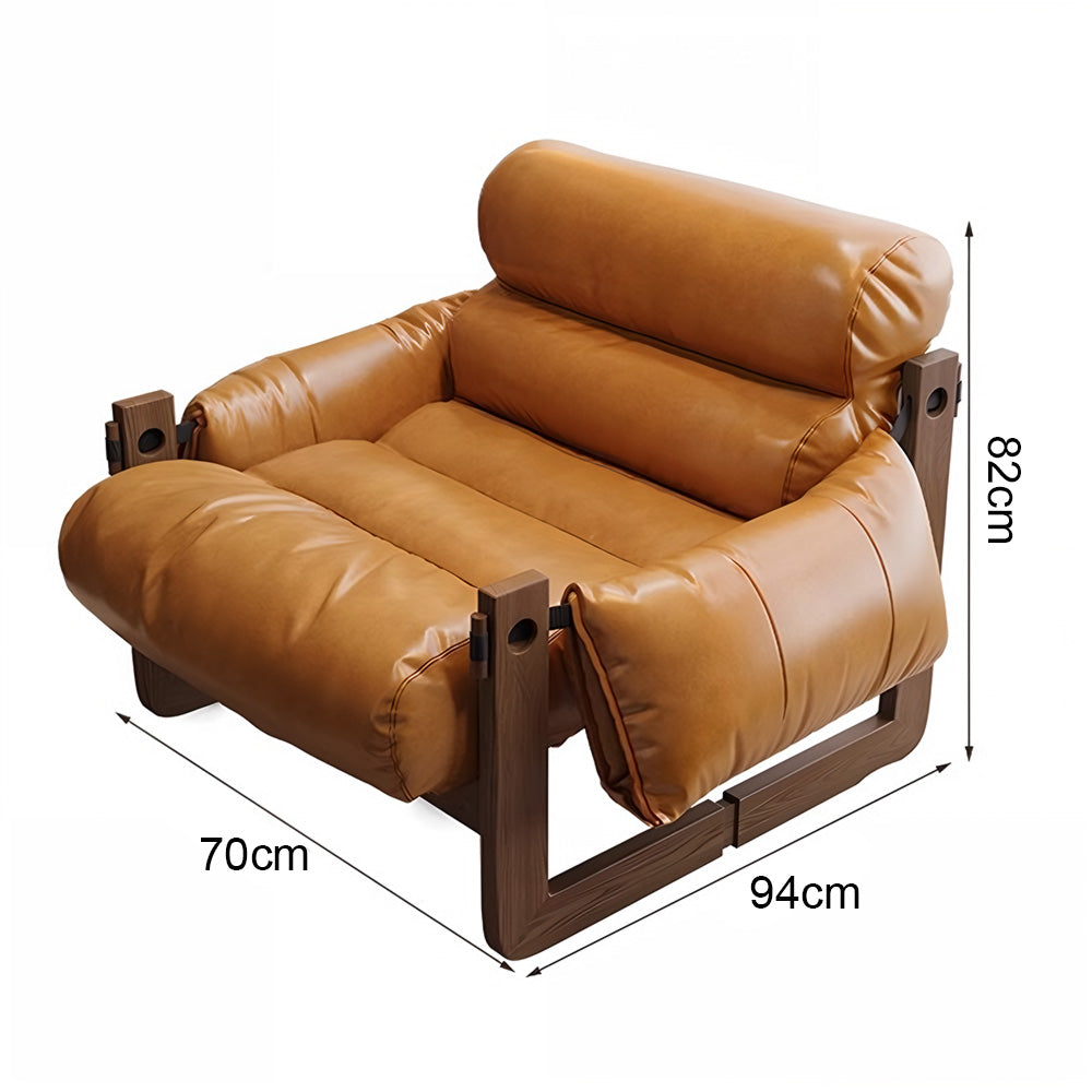 Eeeza Aniline Leather Armchair – Ergonomic Retro Comfort with Solid Wood Frame